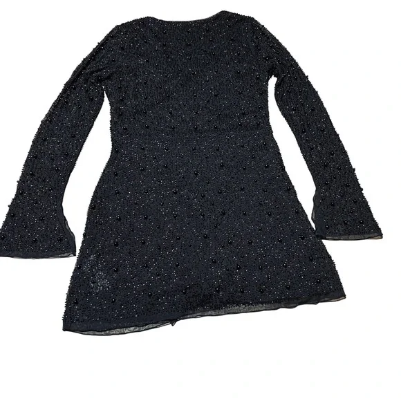 Oh Polly Black Beaded Mesh Bodycon Wrap Dress Party Evening Occasion - Picture 9 of 9